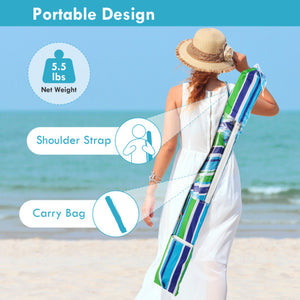 7.2 Feet Portable Outdoor Beach Umbrella with Sand Anchor and Tilt Mechanism-Green