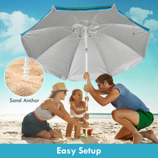 7.2 Feet Portable Outdoor Beach Umbrella with Sand Anchor and Tilt Mechanism-Green