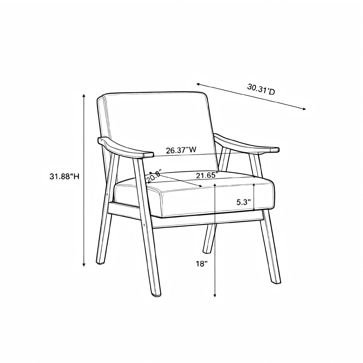 Accent Chair, Classic Mid Century Modern For Extra Seating