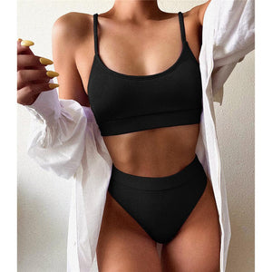 Female High Waist Swimsuit Bikini Sports Swimsuits For Women Two Piece Crop Top Bikini Set High Waist High Cut Bathing Suits Women Swimwear Two-piece Bikini Set Bathing Suit Swimwear