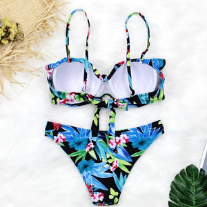 Female Two Piece Swimsuit Low Waist Bikini Floral Printing Swimwear Push Up Bathing Suit  Detachable Padded Push Up Striped Bikini Set Two Piece Swimsuit Ladies Vintage Lace Bikini Sets Beach Swimwear