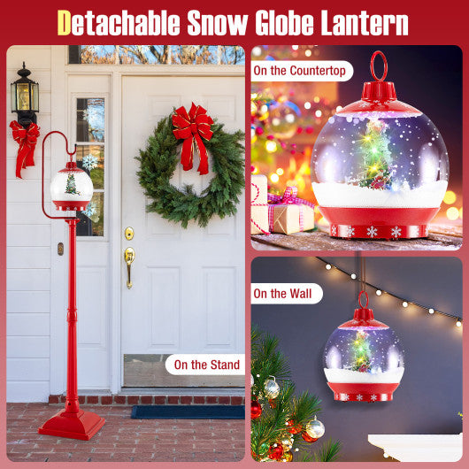 68 Inch Festive Musical Christmas Street Lamp Post with Snow Globe Lantern-Red