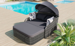 Outdoor Sunbed With Adjustable Canopy, Daybed With Pillows, Double Lounge, PE Rattan Daybed by Couch.com