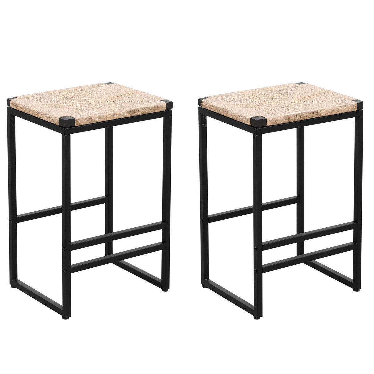 Boho Style Backless Bar Stools Set Of 2 With Paper Rope Woven Seat & Metal Frame For Kitchen Counter by Couch.com