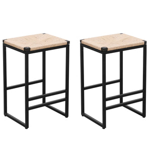 Boho Style Backless Bar Stools Set Of 2 With Paper Rope Woven Seat & Metal Frame For Kitchen Counter by Couch.com