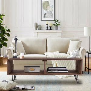 Reclaimed Wood Cocktail Table With Open Storage For Living Room, Metal Legs, Foldable - Black / Natural by Couch.com