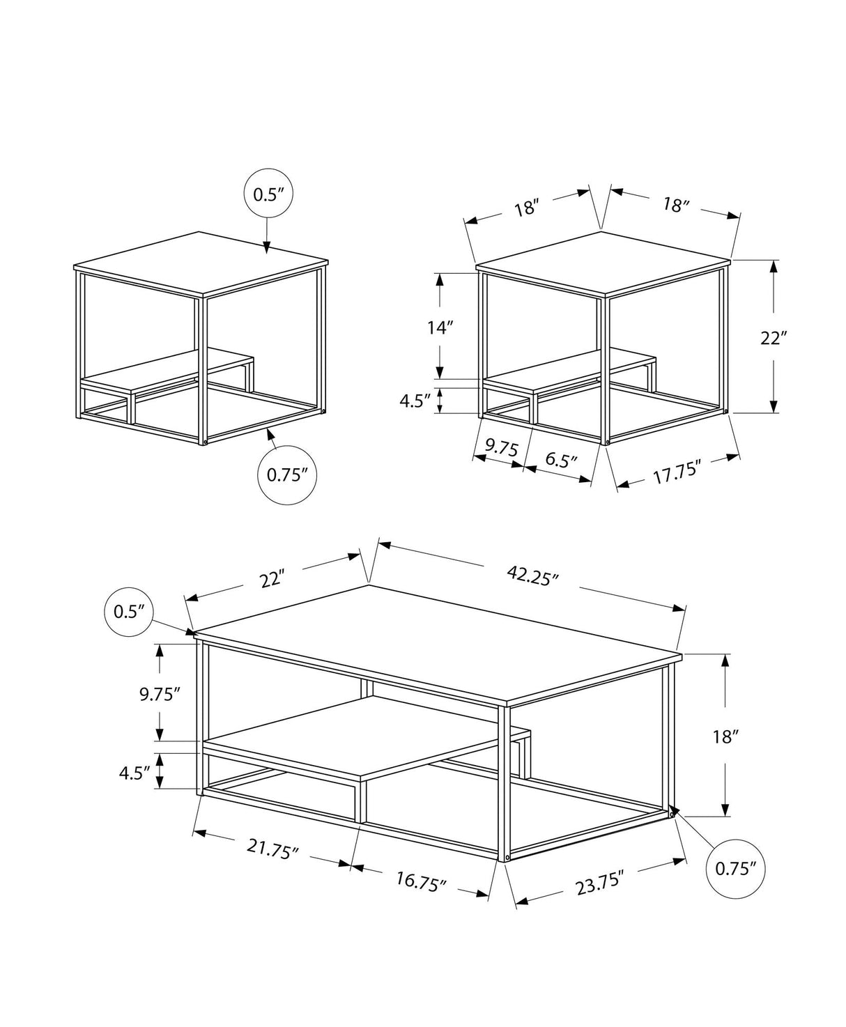 Table Set, Coffee, End, Side, Accent, Living Room, Contemporary & Modern (Set of 3) by Couch.com
