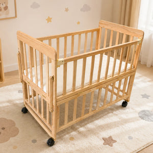 Solid Wood Bedside Baby Bassinet and Mini Crib with Mattress, 3 Adjustable Heights