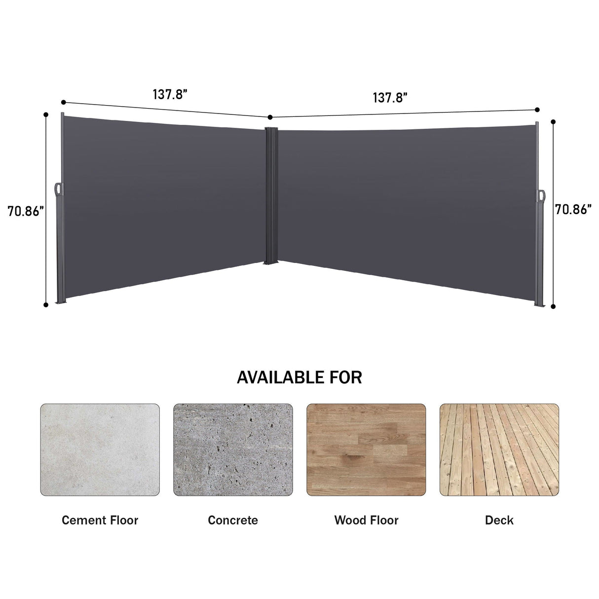 Retractable Side Awning, Waterproof & UV-Resistant, Privacy Screen Divider Roll Up Balcony - Gray by Couch.com