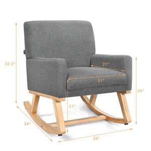Upholstered Rocking Chair with and Solid Wood Base-Beige