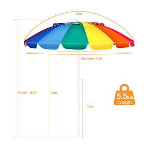 8FT Portable Beach Umbrella with Sand Anchor and Tilt Mechanism for Garden and Patio-Blue