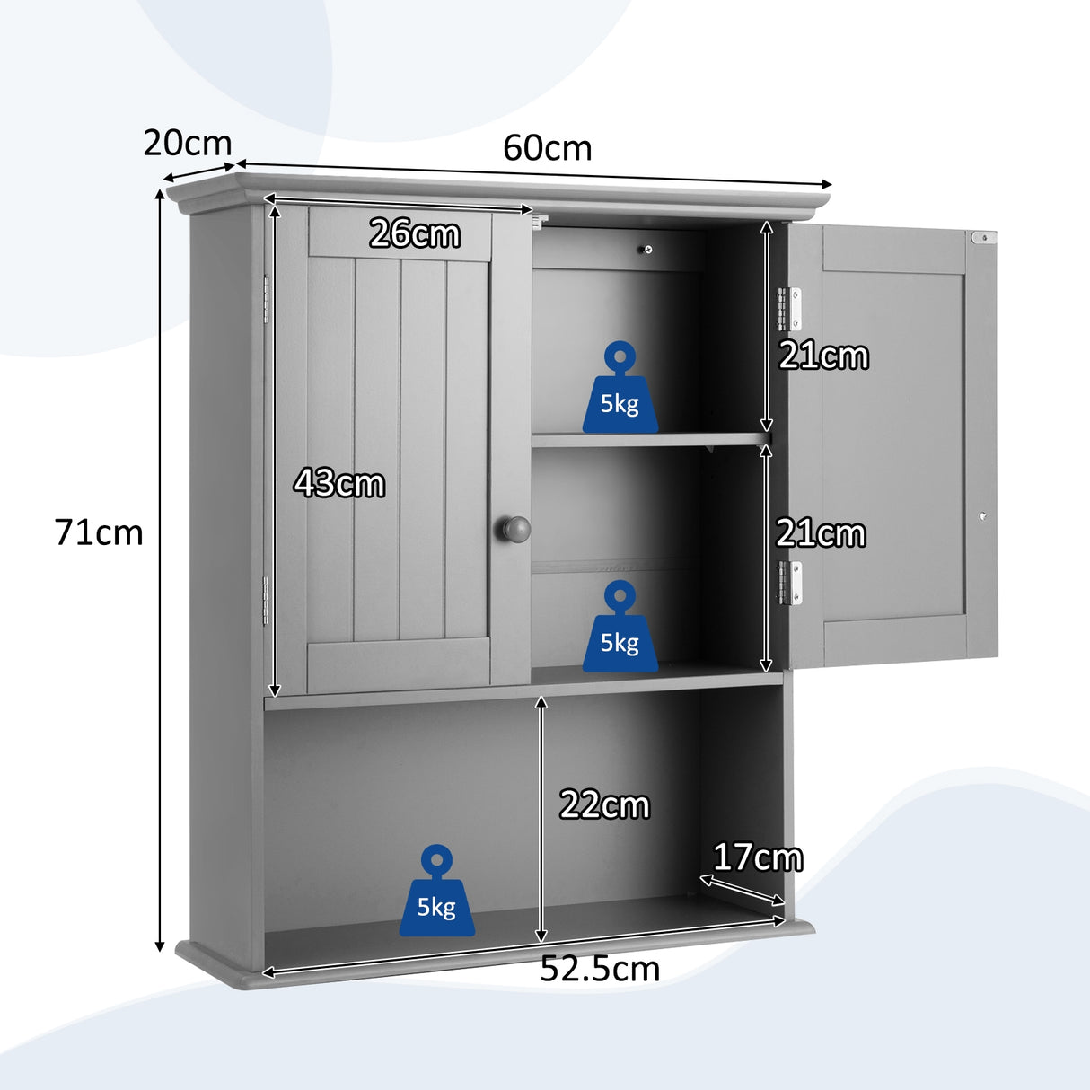 2-Door Wall Mount Bathroom Storage Cabinet with Open Shelf-White