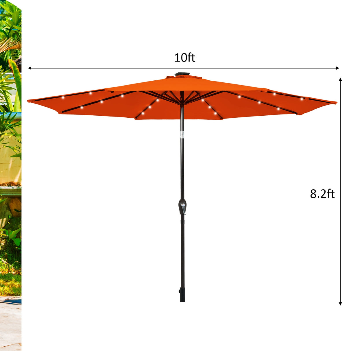 10' Solar LED Lighted Patio Market Umbrella Shade Tilt Adjustment Crank-Tan