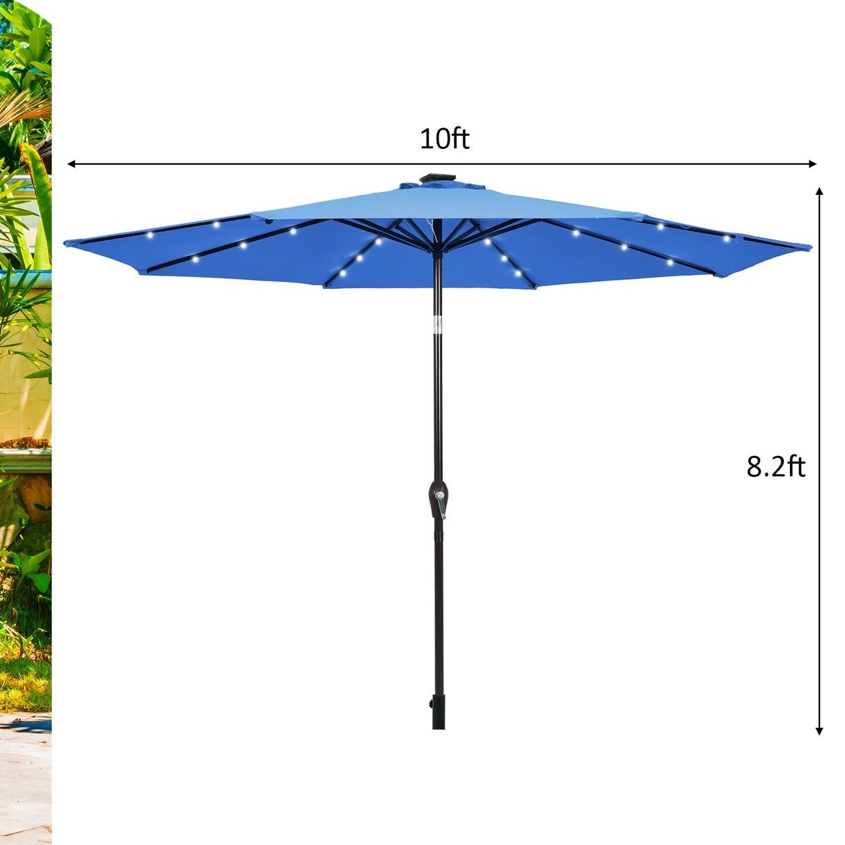 10' Solar LED Lighted Patio Market Umbrella Shade Tilt Adjustment Crank-Blue by DirectDeals