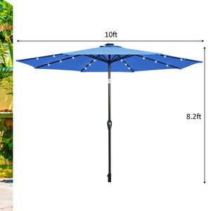 10' Solar LED Lighted Patio Market Umbrella Shade Tilt Adjustment Crank-Blue by DirectDeals