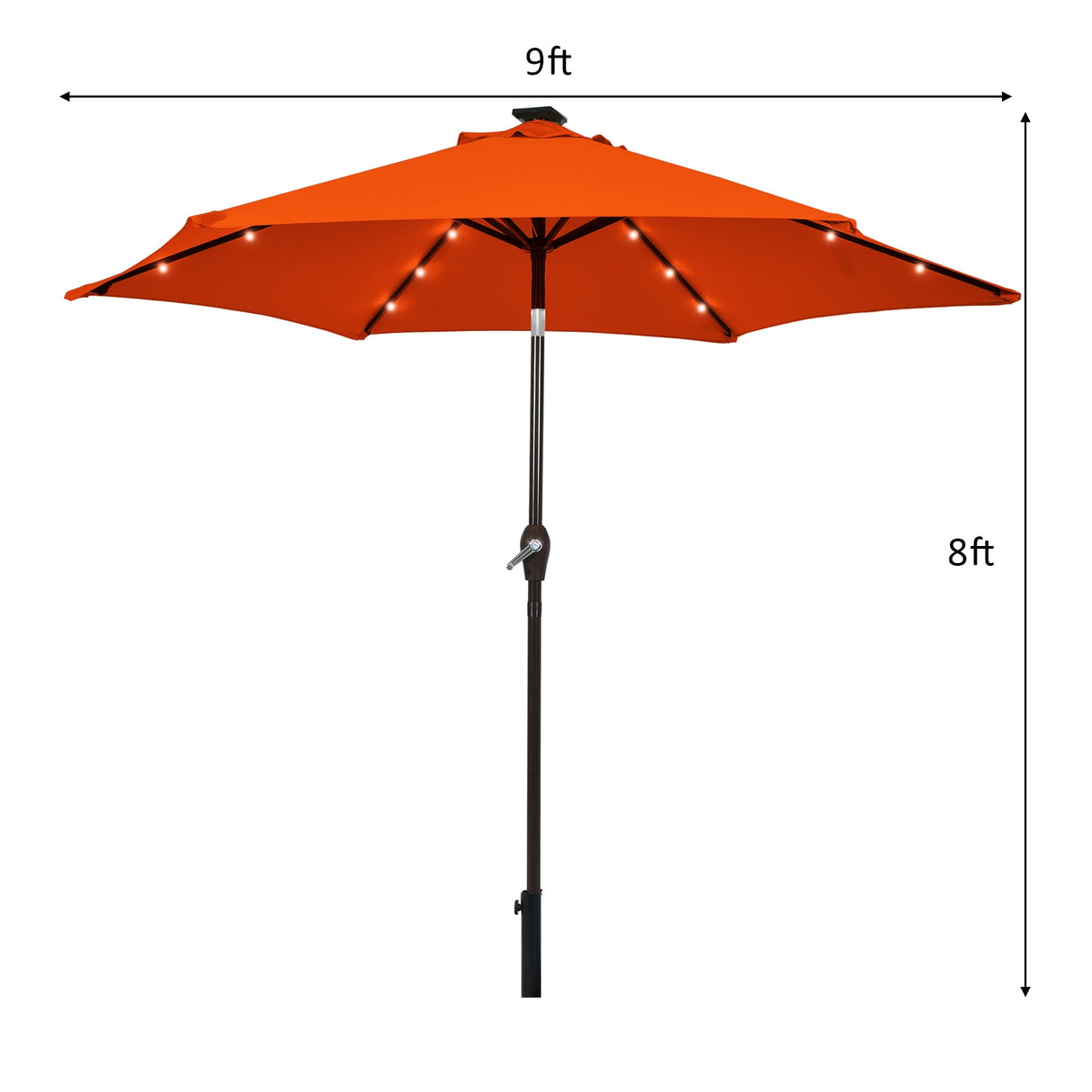 9 Feet Solar LED Lighted Patio Market Umbrella Tilt Adjustment Crank Lift-Dark Red