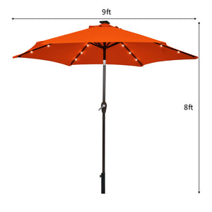 9 Feet Solar LED Lighted Patio Market Umbrella Tilt Adjustment Crank Lift-Dark Red