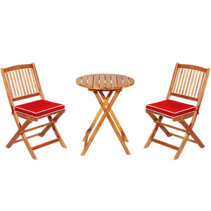 3 Pieces Patio Folding Bistro Set with Padded Cushion and Round Coffee Table-Red