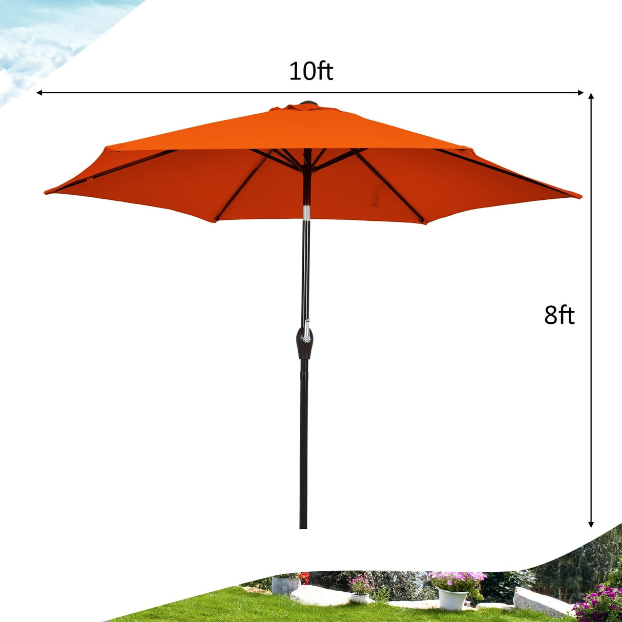 10 Feet Outdoor Patio Umbrella with Tilt Adjustment and Crank-Orange by DirectDeals
