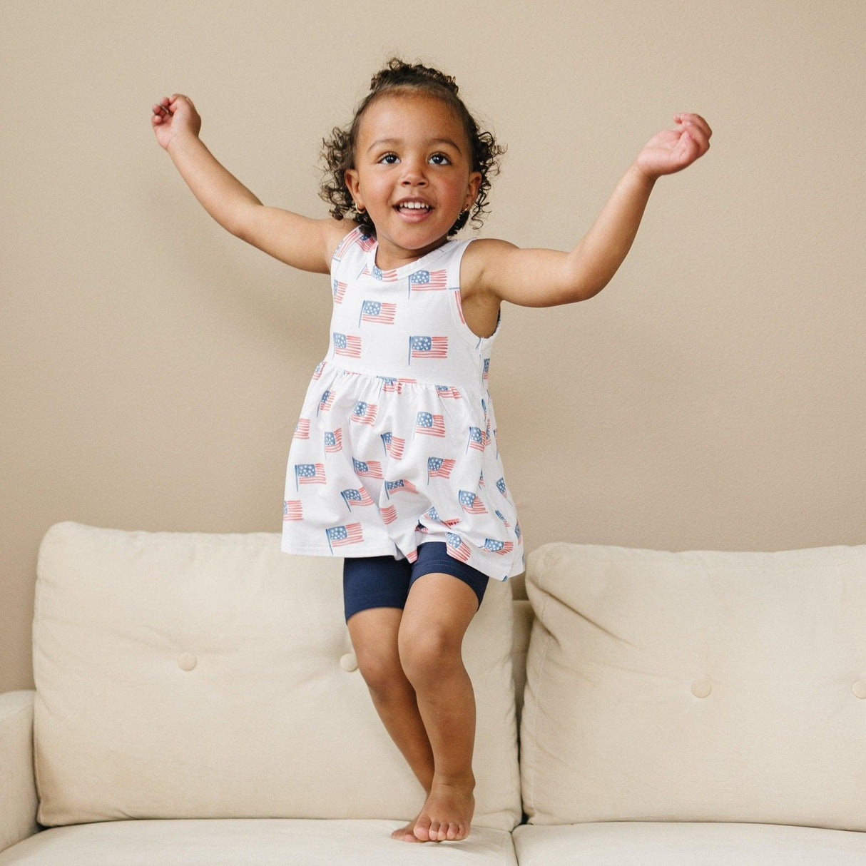 Flag Print Bamboo Peplum Top & Bike Shorts