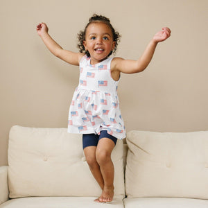 Flag Print Bamboo Peplum Top & Bike Shorts