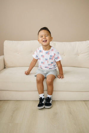 Flag Print Bamboo Pocket Tee & Shorts