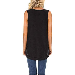 Women's Summer Tank Tops Leopard Pocket Sleeveless Blouse