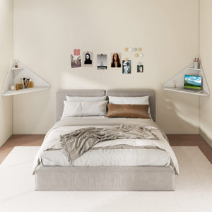 Floating Triangular Corner Computer Desk with Storage Shelf-White