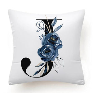 Floral Pillow Covers Alphabet Decorative Pillow Cases ABC Letter Flowers Cushion Covers Blue Flowers Polyester Pillowcase Decorative Sofa Pillows Cover Luxury Soft Materials