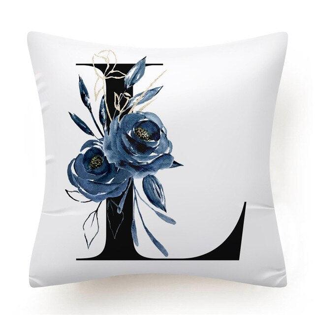 Floral Pillow Covers Alphabet Decorative Pillow Cases ABC Letter Flowers Cushion Covers Blue Flowers Polyester Pillowcase Decorative Sofa Pillows Cover Luxury Soft Materials