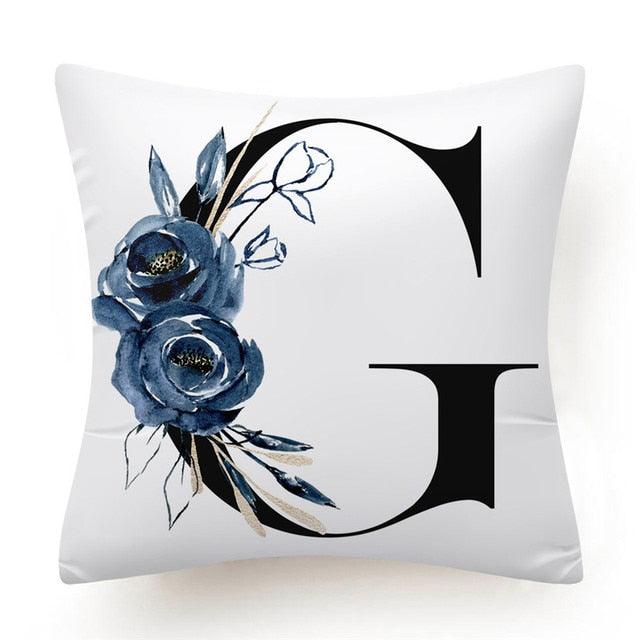 Floral Pillow Covers Alphabet Decorative Pillow Cases ABC Letter Flowers Cushion Covers Blue Flowers Polyester Pillowcase Decorative Sofa Pillows Cover Luxury Soft Materials
