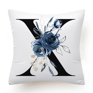 Floral Pillow Covers Alphabet Decorative Pillow Cases ABC Letter Flowers Cushion Covers Blue Flowers Polyester Pillowcase Decorative Sofa Pillows Cover Luxury Soft Materials