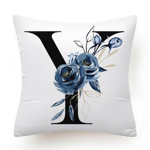 Floral Pillow Covers Alphabet Decorative Pillow Cases ABC Letter Flowers Cushion Covers Blue Flowers Polyester Pillowcase Decorative Sofa Pillows Cover Luxury Soft Materials