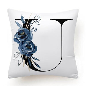 Floral Pillow Covers Alphabet Decorative Pillow Cases ABC Letter Flowers Cushion Covers Blue Flowers Polyester Pillowcase Decorative Sofa Pillows Cover Luxury Soft Materials