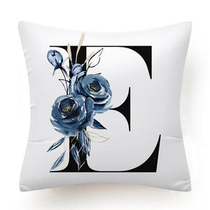 Floral Pillow Covers Alphabet Decorative Pillow Cases ABC Letter Flowers Cushion Covers Blue Flowers Polyester Pillowcase Decorative Sofa Pillows Cover Luxury Soft Materials