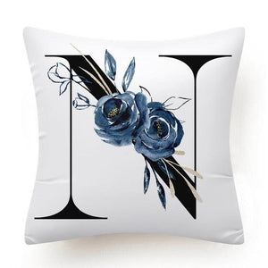 Floral Pillow Covers Alphabet Decorative Pillow Cases ABC Letter Flowers Cushion Covers Blue Flowers Polyester Pillowcase Decorative Sofa Pillows Cover Luxury Soft Materials