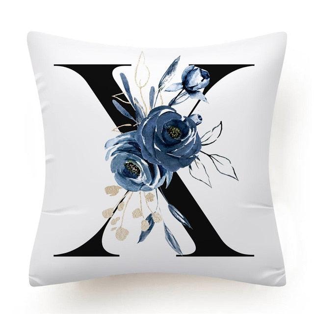 Floral Pillow Covers Alphabet Decorative Pillow Cases ABC Letter Flowers Cushion Covers Blue Flowers Polyester Pillowcase Decorative Sofa Pillows Cover Luxury Soft Materials