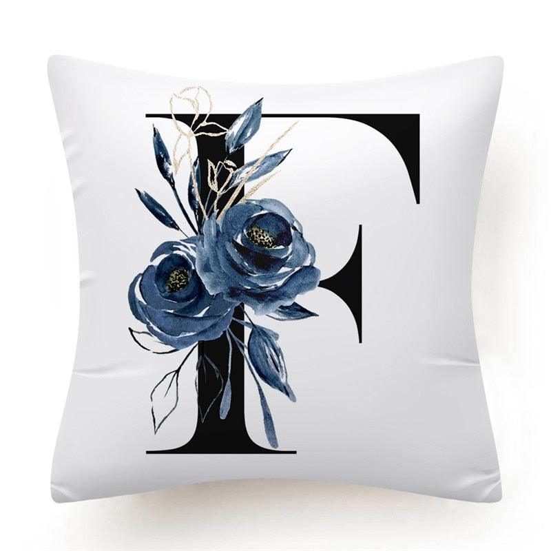 Floral Pillow Covers Alphabet Decorative Pillow Cases ABC Letter Flowers Cushion Covers Blue Flowers Polyester Pillowcase Decorative Sofa Pillows Cover Luxury Soft Materials