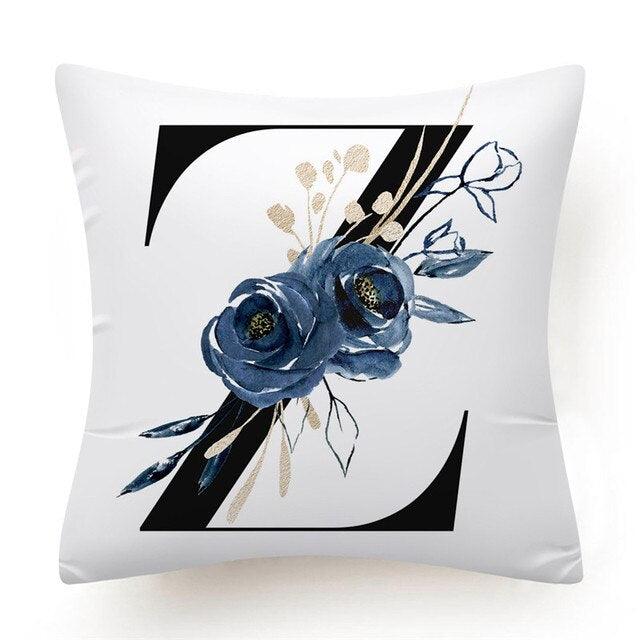 Floral Pillow Covers Alphabet Decorative Pillow Cases ABC Letter Flowers Cushion Covers Blue Flowers Polyester Pillowcase Decorative Sofa Pillows Cover Luxury Soft Materials