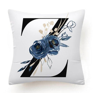 Floral Pillow Covers Alphabet Decorative Pillow Cases ABC Letter Flowers Cushion Covers Blue Flowers Polyester Pillowcase Decorative Sofa Pillows Cover Luxury Soft Materials