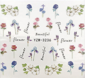 Flower Animal Designs Water Transfer Sticker Nail Art Decals Fashion Wraps Tips Manicure Tools Nail Watermark Decals iridescent Decoration Nail Self-Adhesive Decals Nail Stickers Water Transfer Fresh Nail Decals for Nail Art