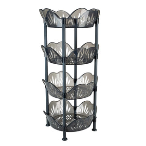 Kitchen Details 4 Tier Large Basket Shelf | Round | Storage & Organizer | Kitchen | Bathroom | Laundry Room | Office | Good for Food and Kitchen Supplies | Smoke Grey