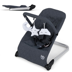 Foldable Baby Bouncer with Removable Fabric Cover and Toy Bar-Black