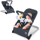 Foldable Baby Bouncer with Removable Fabric Cover and Toy Bar-Black