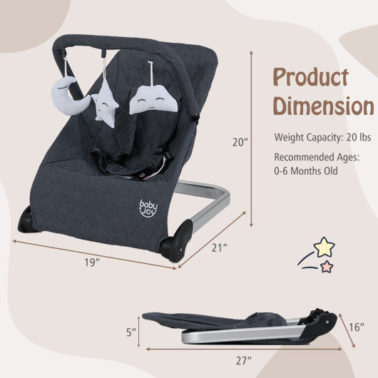 Foldable Baby Bouncer with Removable Fabric Cover and Toy Bar-Black