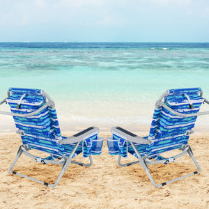 Foldable Backpack Beach Chair with Cup Holder and Storage Pockets Set of 2-Navy