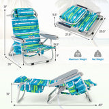 Foldable Backpack Beach Chair with Cup Holder and Storage Pockets Set of 2-Green
