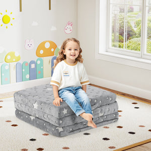 Foldable Floor Mattress for Kids with Washable Flannel Cover-Dark Gray