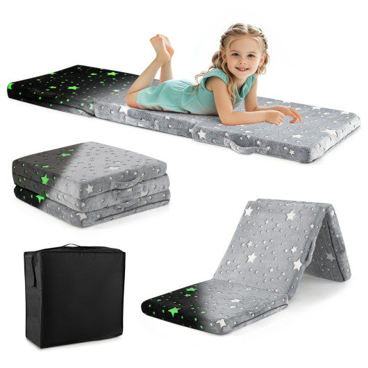 Foldable Floor Mattress for Kids with Washable Flannel Cover-Dark Gray