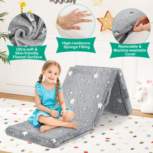 Foldable Floor Mattress for Kids with Washable Flannel Cover-Dark Gray